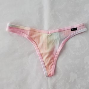 💕🔥NWT PINK Victoria's Secret ribbed thong Panties cocunut milk pink tie dye